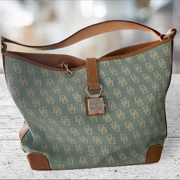 Dooney & Bourke Handbags - DOONEY & Bourke Shoulder Bag Light Blue Signature Leather Canvas Vintage EUC